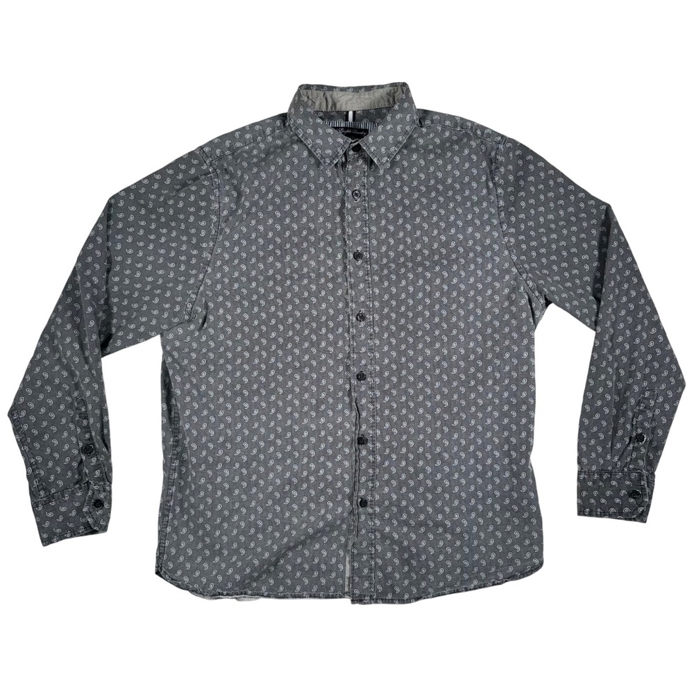 English Laundry‎ Mens Large Grey Paisley Long Sleeve Cotton Button Down Shirt
